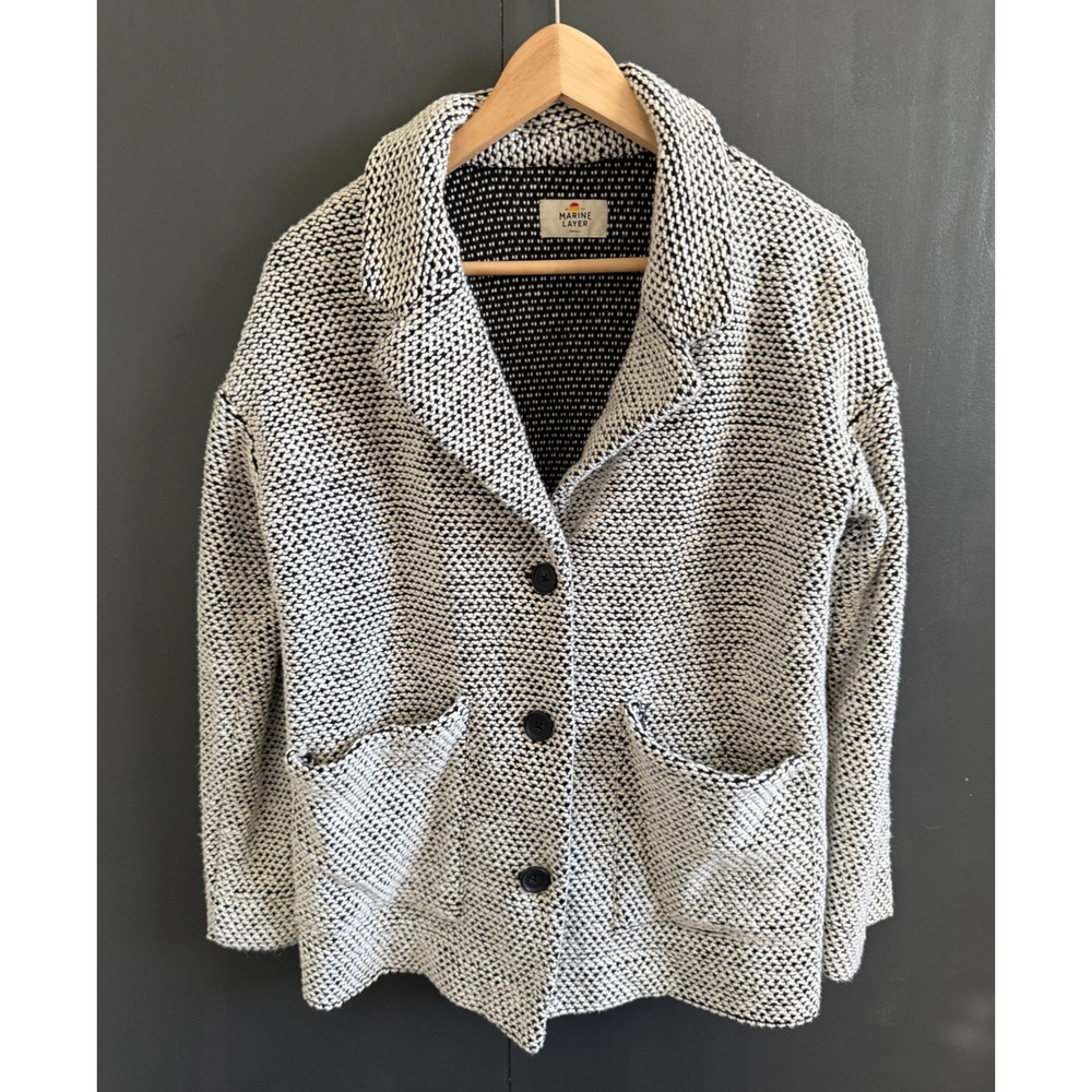 Marine Layer Birdseye Black and White Blazer, Size Small